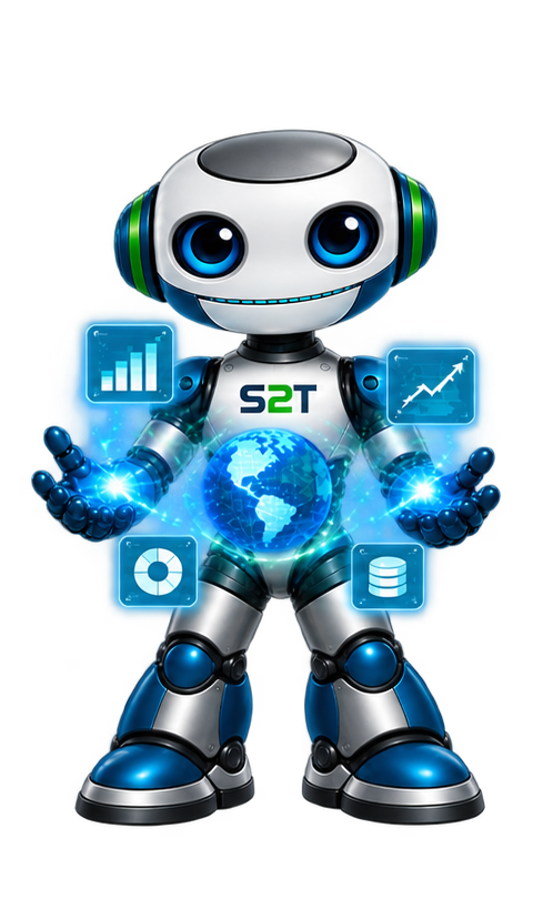Store2Test Roboter-Maskottchen mit Datenvisualisierung